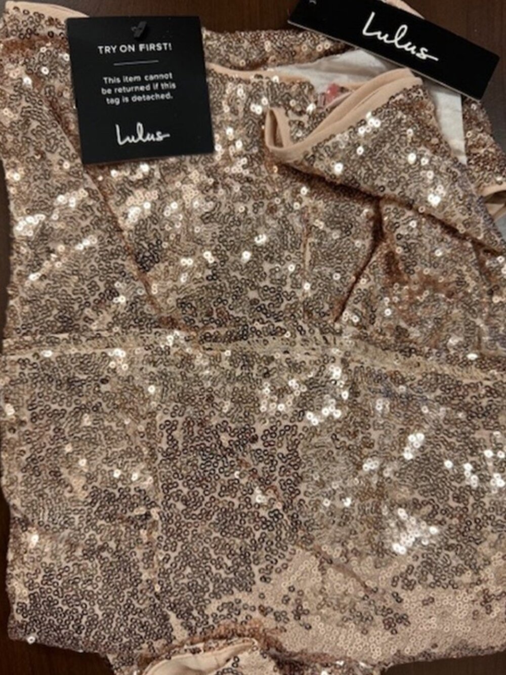 NWT Lulus Alicia Rose Gold Sequin Ruffled Two-Piece Dress (size S) - Picture 6 of 11